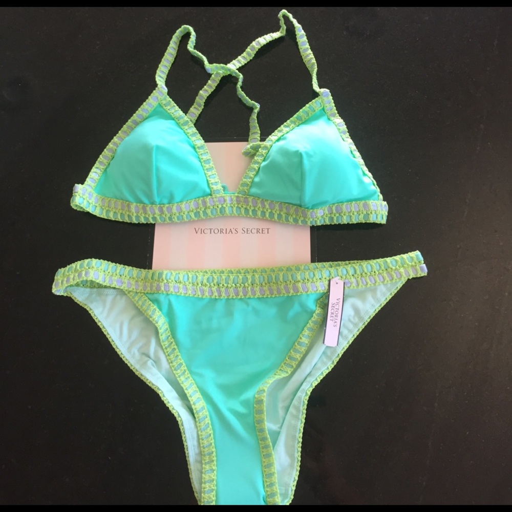 Victoria's Secret seafoam croquet trim 2 piece bikini set